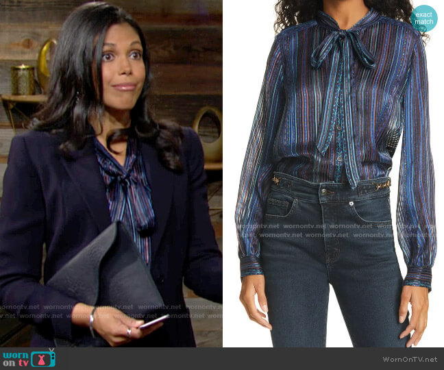 Veronica Beard Malaya Blouse worn by Amanda Sinclair (Karla Mosley) on The Young and the Restless