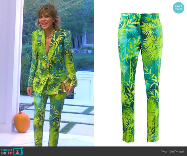 Versace Palm-Print Slim Fit Trousers worn by Lisa Rinna on The Real Housewives of Beverly Hills