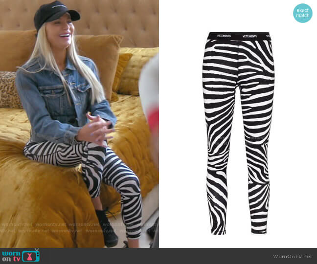 Vetements Logo Zebra-Print Leggings worn by Dorit Kemsley on The Real Housewives of Beverly Hills