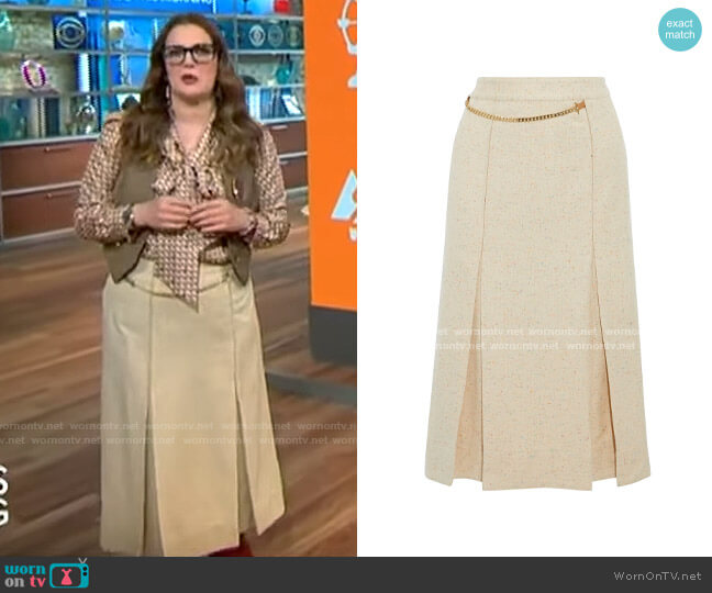 Victoria Beckham Chain-detailed pleated donegal silk-blend tweed wrap skirt