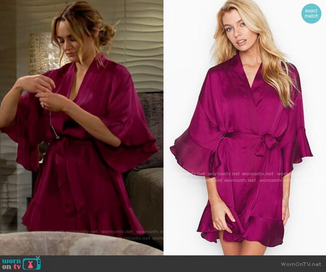 Victorias Secret Flounce Satin Robe worn by Summer Newman (Hunter King) on The Young and the Restless