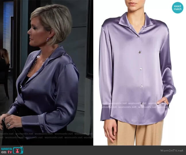 Vince Collared Silk Button-Down Blouse worn by Ava Jerome (Maura West) on General Hospital