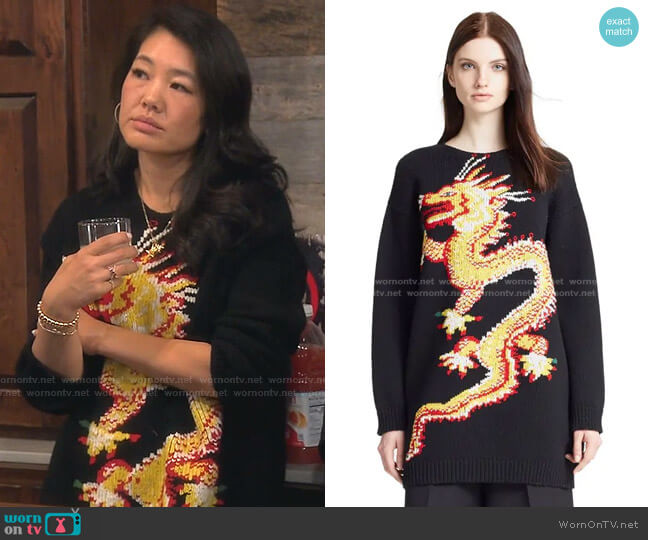Valentino Funky Dragon Sweater worn by Crystal Kung Minkoff on The Real Housewives of Beverly Hills