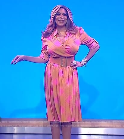 Wendy’s orange and pink check wrap dress on The Wendy Williams Show