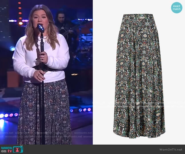 Zadig and Voltaire Joyo floral-print high-waist woven maxi skirt worn by Kelly Clarkson on The Kelly Clarkson Show