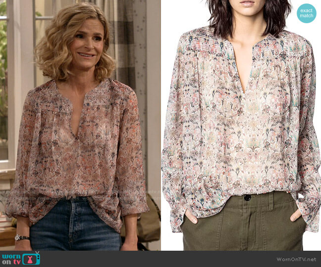 Zadig & Voltaire Taya Mousseline Floral Beaded Top worn by Jean Raines (Kyra Sedgwick) on Call Your Mother
