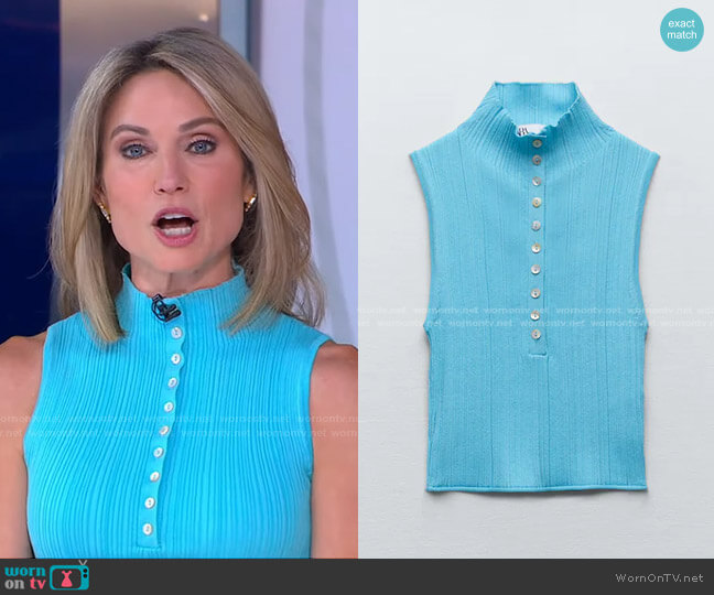 Zara Sleeveless Knit Top worn by Amy Robach on Good Morning America