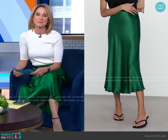 Zara Satin Effect Midi Skirt worn by Amy Robach on Good Morning America