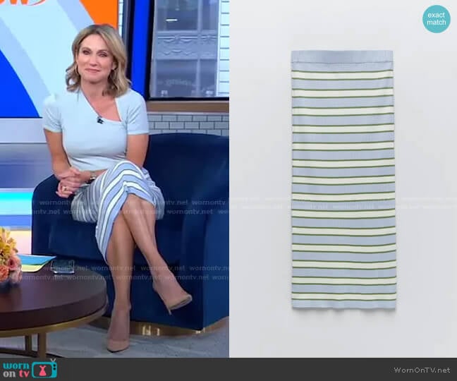 Zara Striped Knit Skirt worn by Amy Robach on Good Morning America