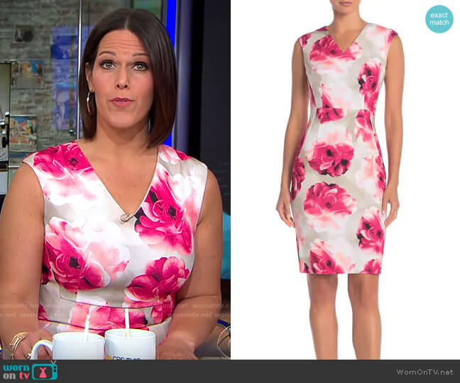 ZDNU Modern American Designer Floral V-Neck Sheath Dress worn by Dana Jacobson on CBS Mornings
