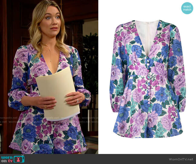 Zimmermann Poppy Plunge Playsuit worn by Flo Fulton (Katrina Bowden) on The Bold and the Beautiful