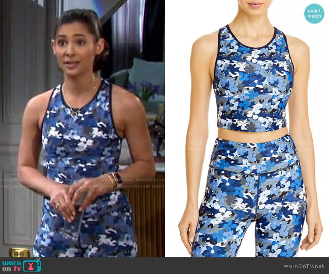 AQUA Athletic Floral Camo Racerback Sports Bra worn by Gabi Hernandez (Camila Banus) on Days of our Lives