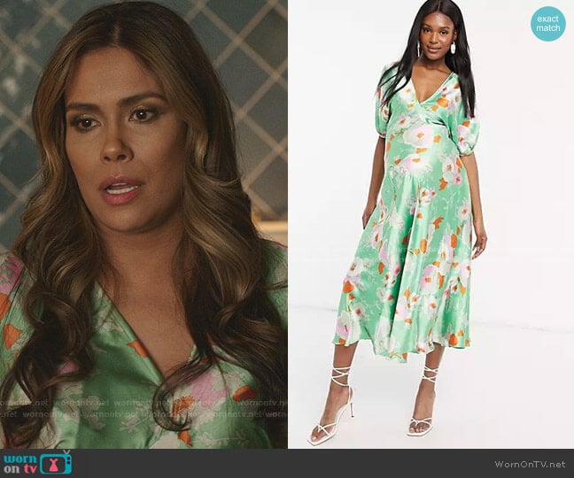 Asos Maternity Puff Sleeve Satin Maxi Tea Dress worn by Cristal Jennings (Daniella Alonso) on Dynasty