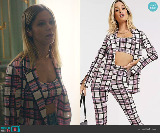 Asos Jersey 3 Piece Suit Bralet in sorbet plaid worn by Cayetana Grajera Pando (Georgina Amoros) on Elite