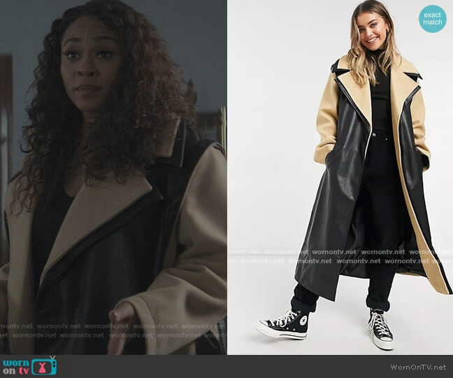 ASOS Hybrid Leather Look Belted Coat