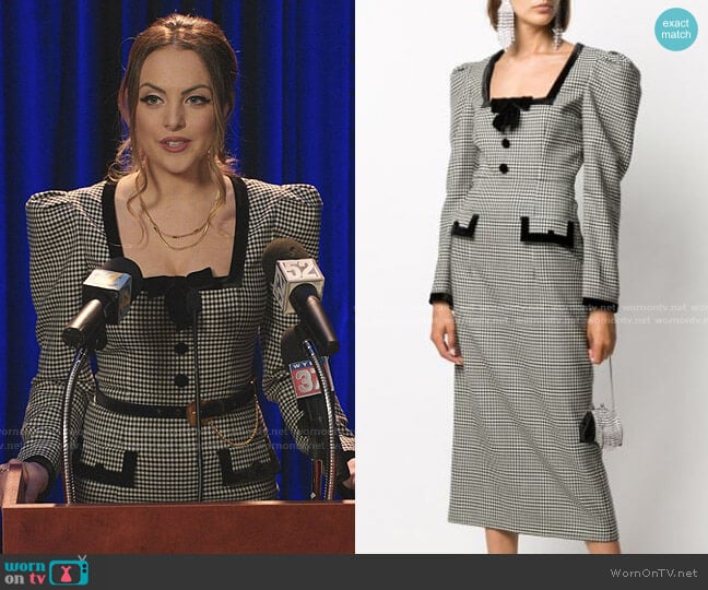 Alessandra Rich Gingham Square Neck Dress worn by Fallon Carrington (Elizabeth Gillies) on Dynasty