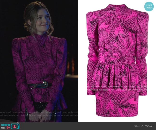 Alessandra Rich Peplum Abstract Print Dress worn by Sutton (Meghann Fahy) on The Bold Type
