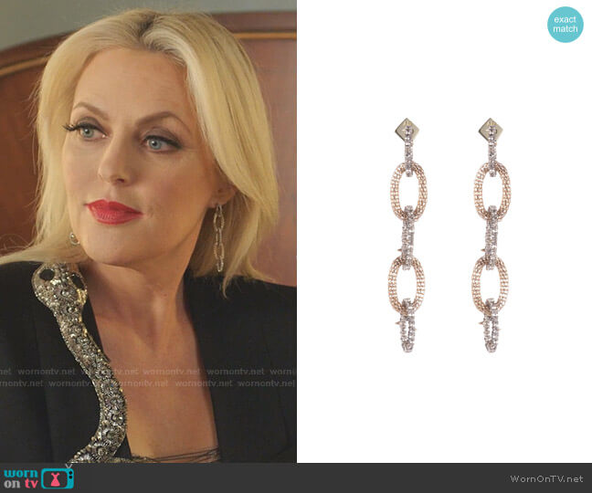 Alexis Bittar Crystal Encrusted Mesh-Link Dangle Earring worn by Alexis Carrington (Elaine Hendrix) on Dynasty