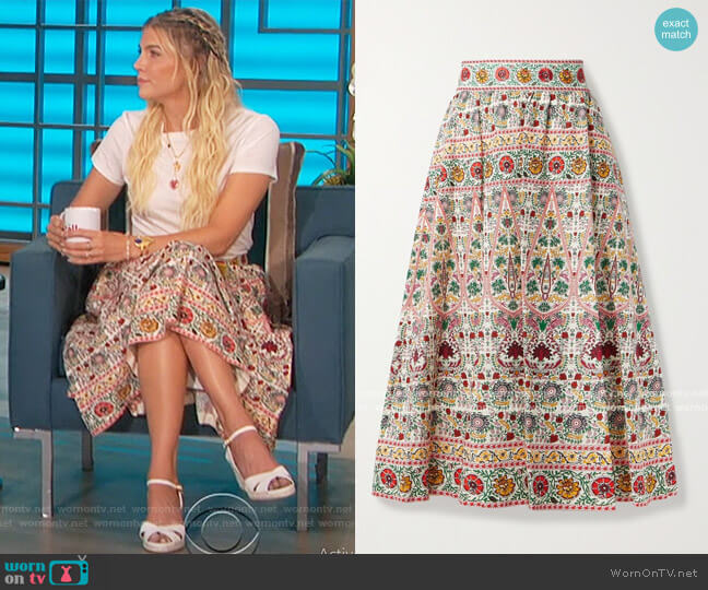 Alice + Olivia Earla Embroidered Midi Skirt worn by Amanda Kloots on The Talk