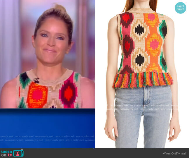 Alice + Olivia Reva Fringe Shell Top worn by Sara Haines on The View