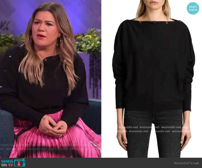 All Saints Eli Button-Trim Sweater worn by Kelly Clarkson on The Kelly Clarkson Show