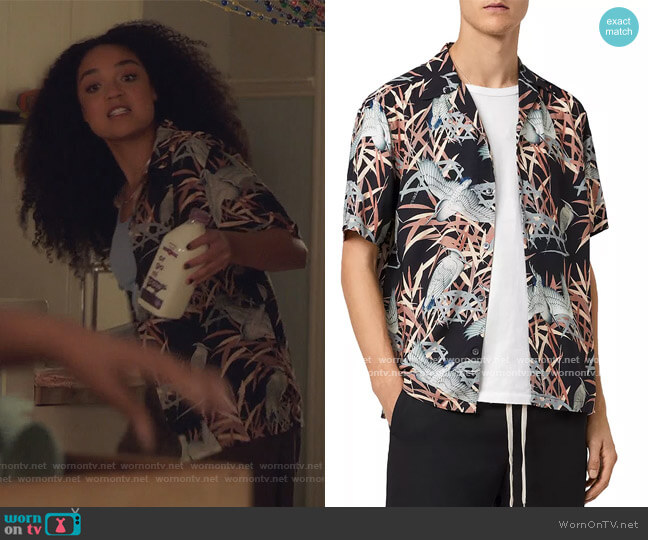 All Saints Siber Bird Print Relaxed Fit Camp Shirt worn by Kat Edison (Aisha Dee) on The Bold Type