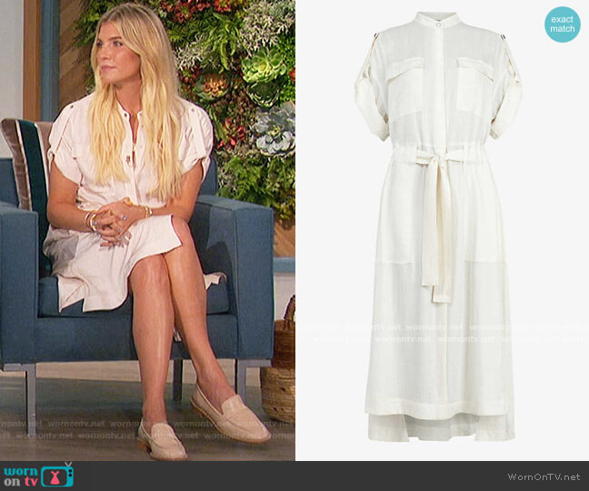 All Saints Luciana satin utility midi dress worn by Amanda Kloots on The Talk