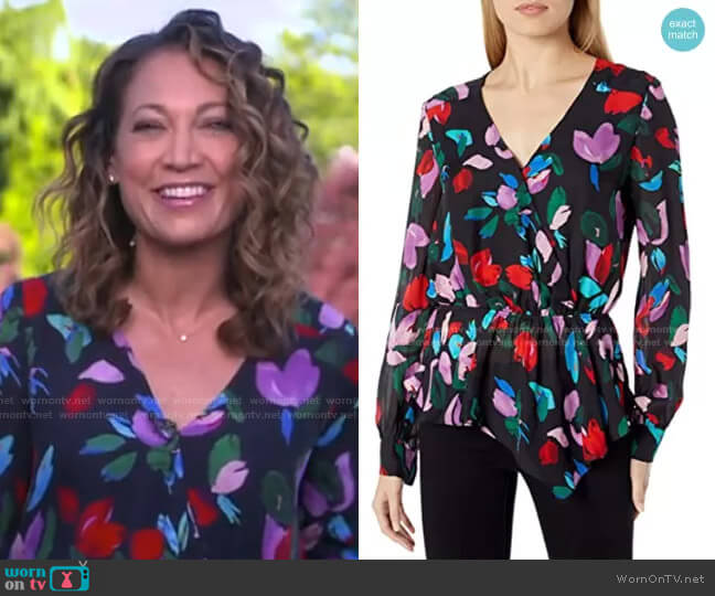 Parker Alyssa Wrap Front Peplum Blouse worn by Ginger Zee on Good Morning America