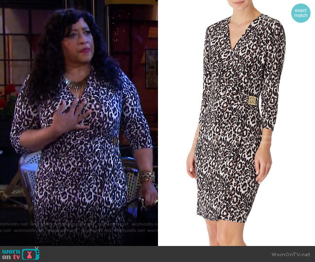 Anne Klein Faux-Wrap Leopard-Print Dress worn by Paulina Price (Jackée Harry) on Days of our Lives