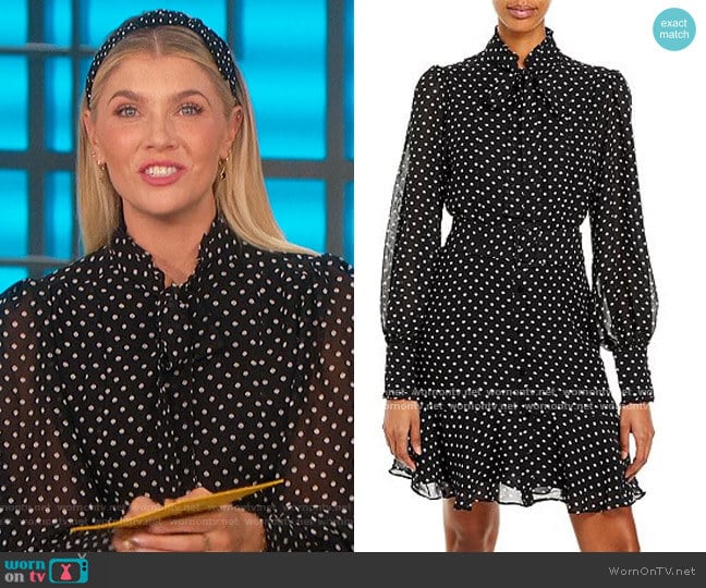 Aqua Sheer Polka Dot Dress worn by Amanda Kloots on The Talk