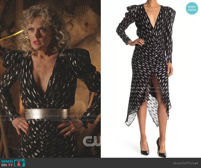 Ronny Kobo Astrid Plunging Neckline Bodycon Dress worn by Alexis Carrington (Elaine Hendrix) on Dynasty