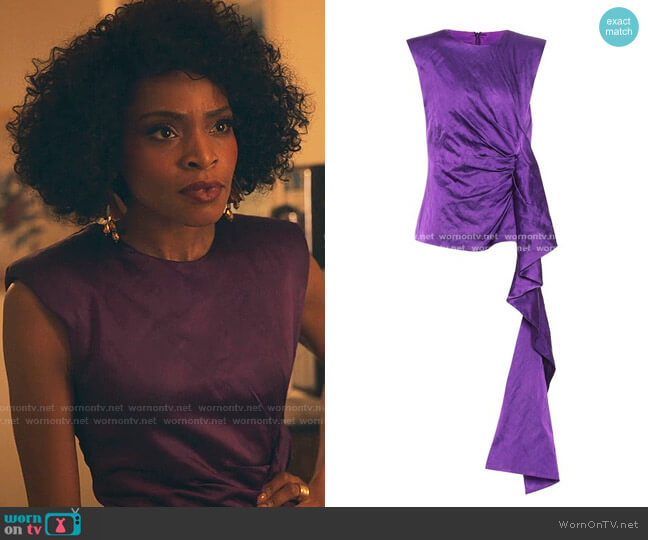 Dries van Noten Asymmetric Satin Blouse worn by Sasha Snow (Margaret Odette) on Sex/Life