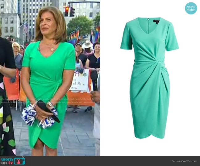 Tahari Asymmetrical Knot Sheath Dress worn by Hoda Kotb on Today