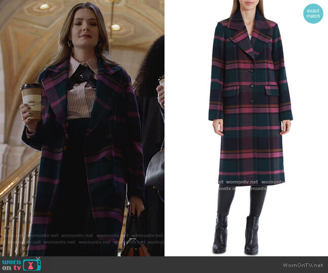 Avec Les Filles Plaid Walker Coat worn by Sutton (Meghann Fahy) on The Bold Type