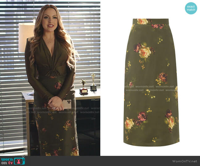 Brock Collection Floral-Print Midi Skirt worn by Fallon Carrington (Elizabeth Gillies) on Dynasty