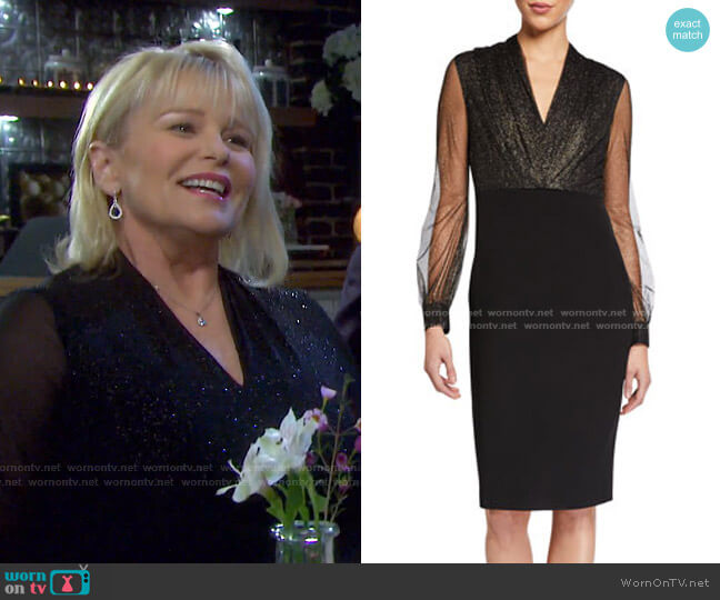 Badgley Mischka Collection Metallic Mesh Dot Sheer-Sleeve Crepe Dress worn by Bonnie Lockhart (Judi Evans) on Days of our Lives