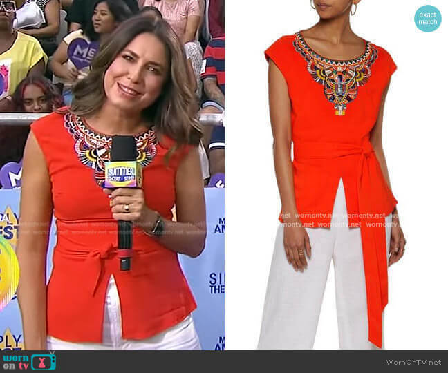 Camilla Bead-Embellished Embroidered Crepe Top worn by Cecilia Vega on Good Morning America