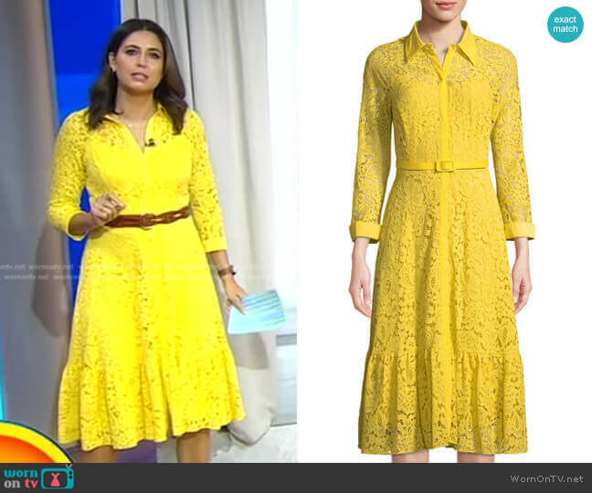 Nanette Nanette Lepore Belted Floral-Lace Illusion Shirtdress worn by Cecilia Vega on Good Morning America
