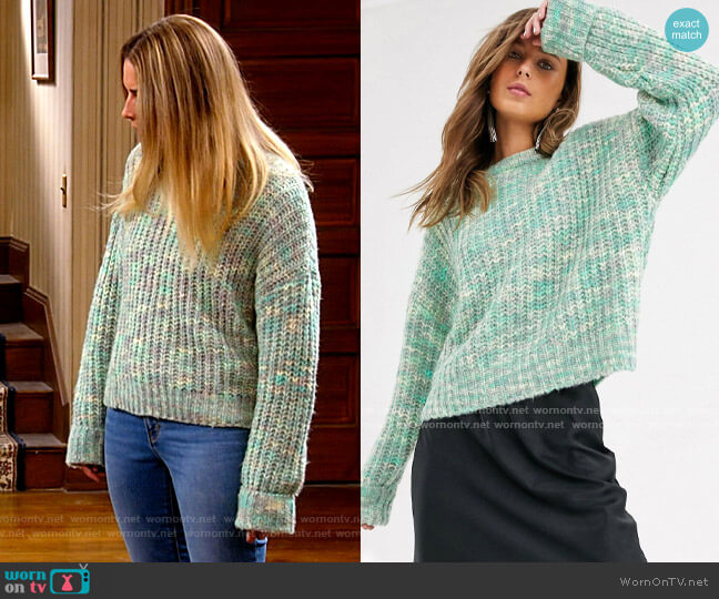 Bershka Spacedye Knitted Sweater in Mint worn by Allison (Annie Murphy) on Kevin Can F**k Himself
