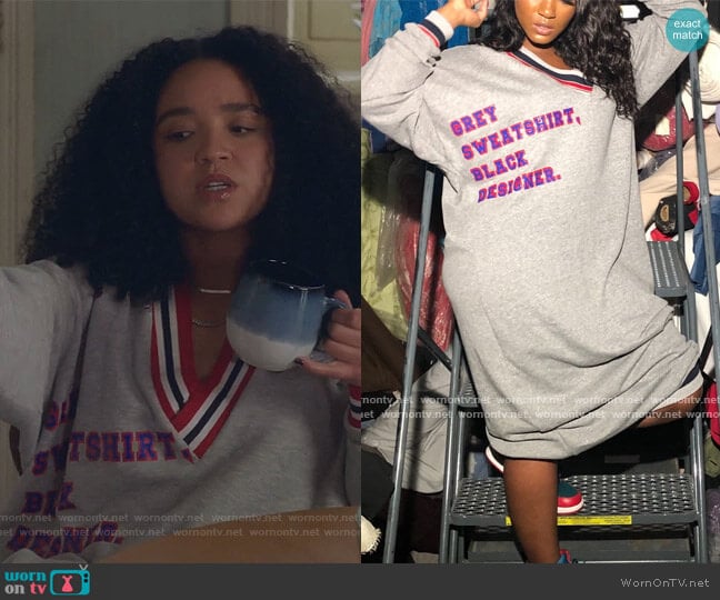 Six 20 Black Designer Gray Sweatshirt worn by Kat Edison (Aisha Dee) on The Bold Type