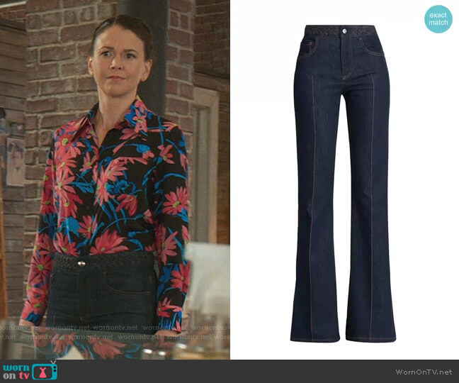 Chloe Braided Waist Flare Jeans worn by Liza Miller (Sutton Foster) on Younger