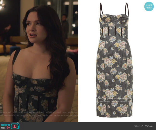 Brock Collection Corseted floral-jacquard midi dress worn by Jane Sloan (Katie Stevens) on The Bold Type