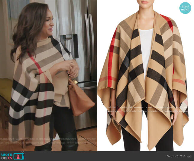 Burberry Charlotte Reversible Solid to Check Wool Cape worn by Ebony K. Williams on The Real Housewives of New York City