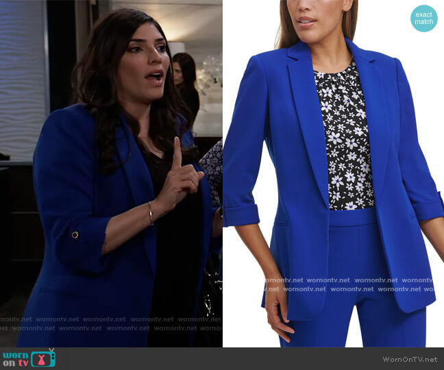 Calvin Klein Petite Roll-Sleeve Jacket worn by Brook Lynn Quartermaine (Amanda Setton) on General Hospital