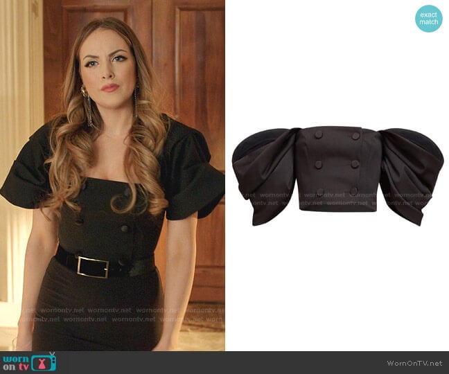 Carolina Herrera Puff-Sleeve Wool-Blend Top worn by Fallon Carrington (Elizabeth Gillies) on Dynasty