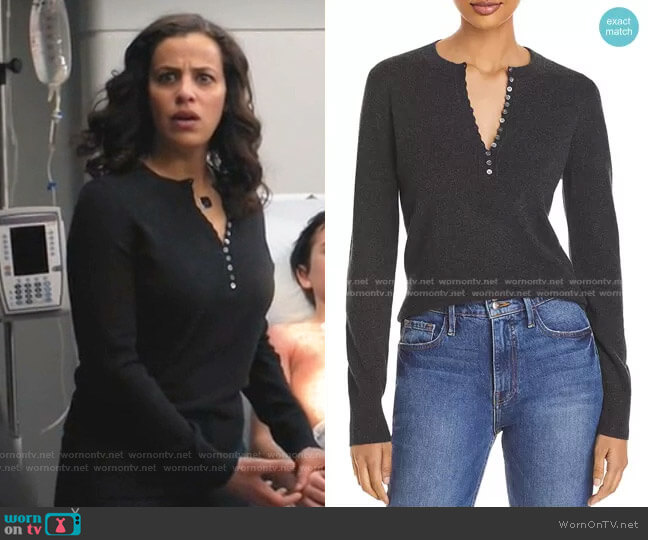 Theory Cashmere Henley Sweater worn by Grace Stone (Athena Karkanis) on Manifest
