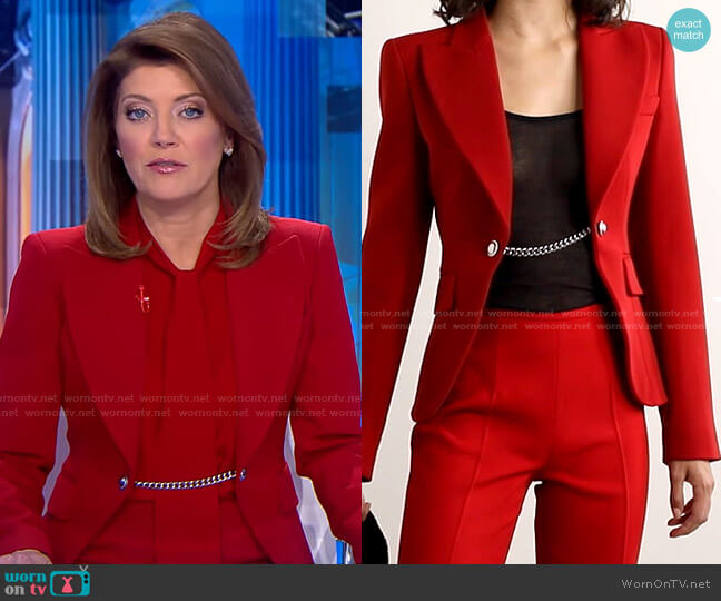 Michael Kors Chain-Embellished Wool-Twill Blazer worn by Norah O'Donnell on CBS Evening News