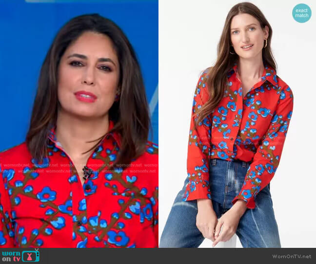 J. Crew Classic-Fit Shirt in Lattice Floral worn by Cecilia Vega on Good Morning America