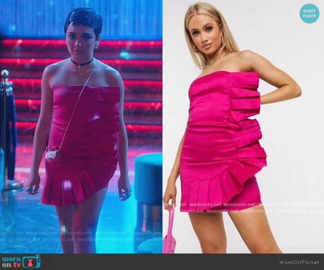 Club L London Bandeau Pleated Ruffle Mini Dress worn by Ari Blanco (Carla Diaz) on Elite