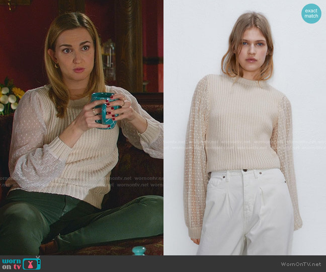 Zara Combination Knit Sweater worn by Joy Harper (Katherine Barrell) on Good Witch
